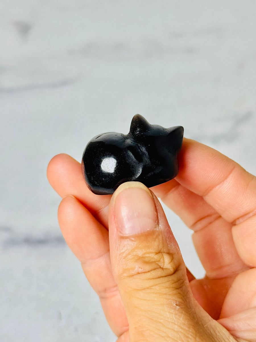 Silver Obsidian Sleeping Cat Carving