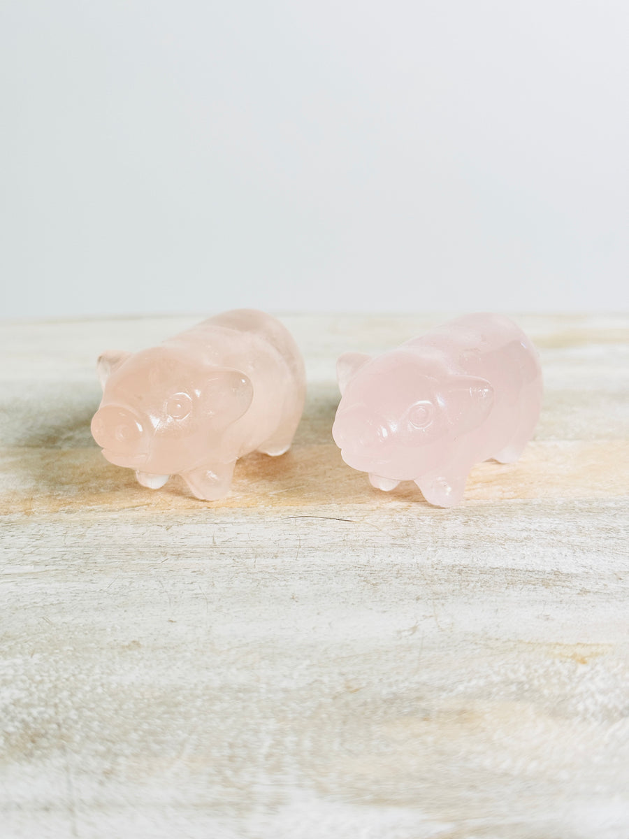 Rose Quartz Pig Carving