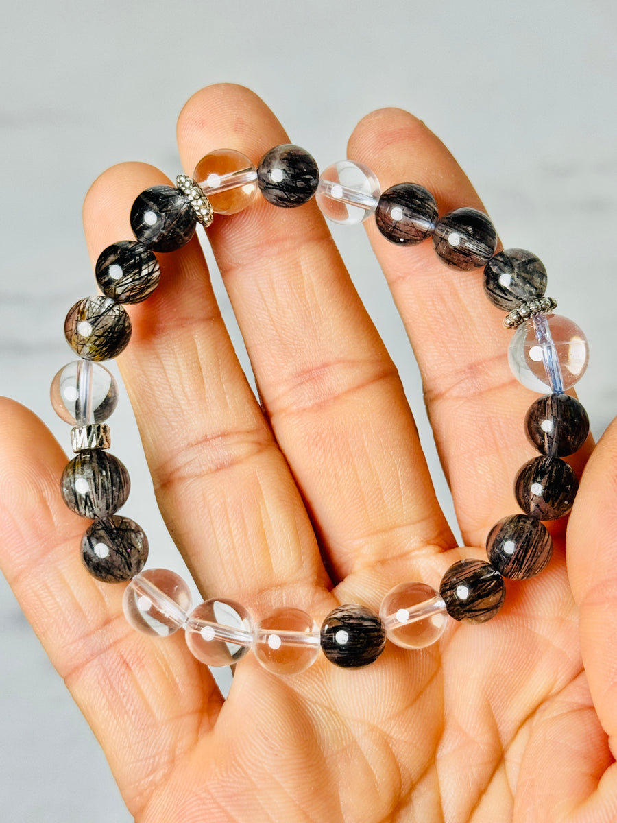 Tourmalinated Quartz & Clear Quartz Bracelet