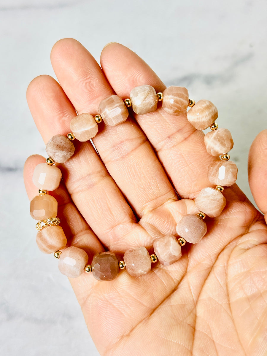 Peach Moonstone Cube Bracelet