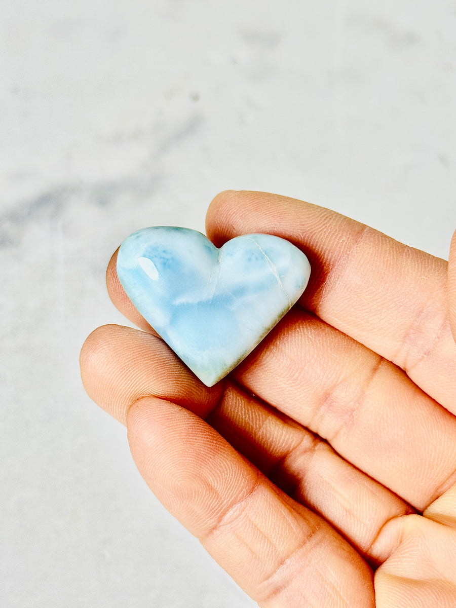 Larimar Moon & Heart Carving