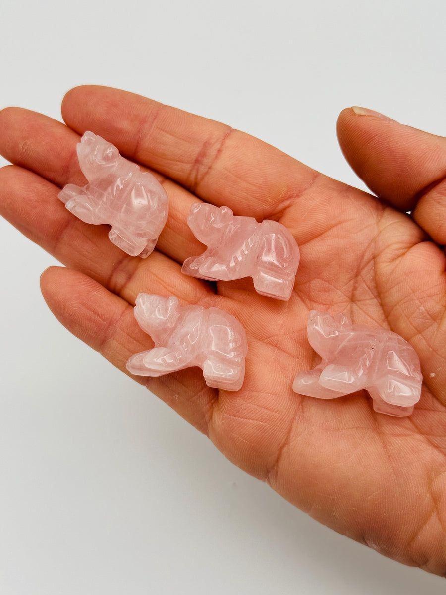 Rose Quartz Mini Bear Carving