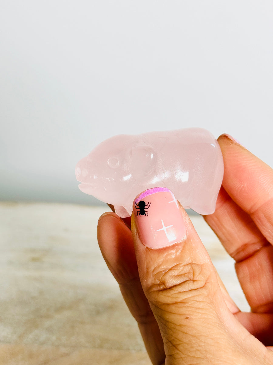Rose Quartz Pig Carving