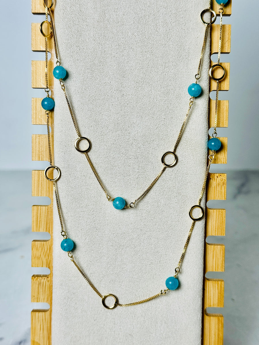 SaiBrazil Amazonite & Gold Circle Link Layering Necklace