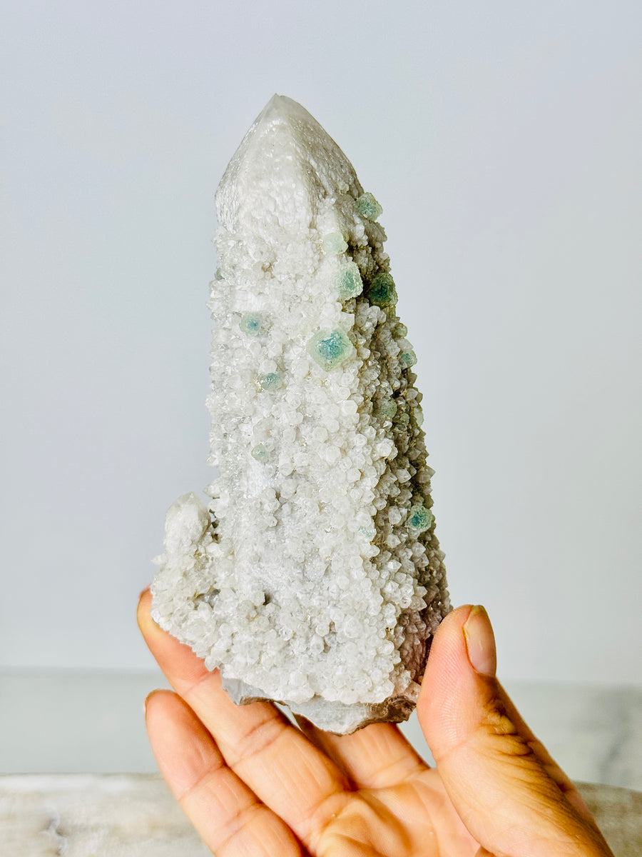Candle Quartz with Green Fluorite from Inner Mongolia