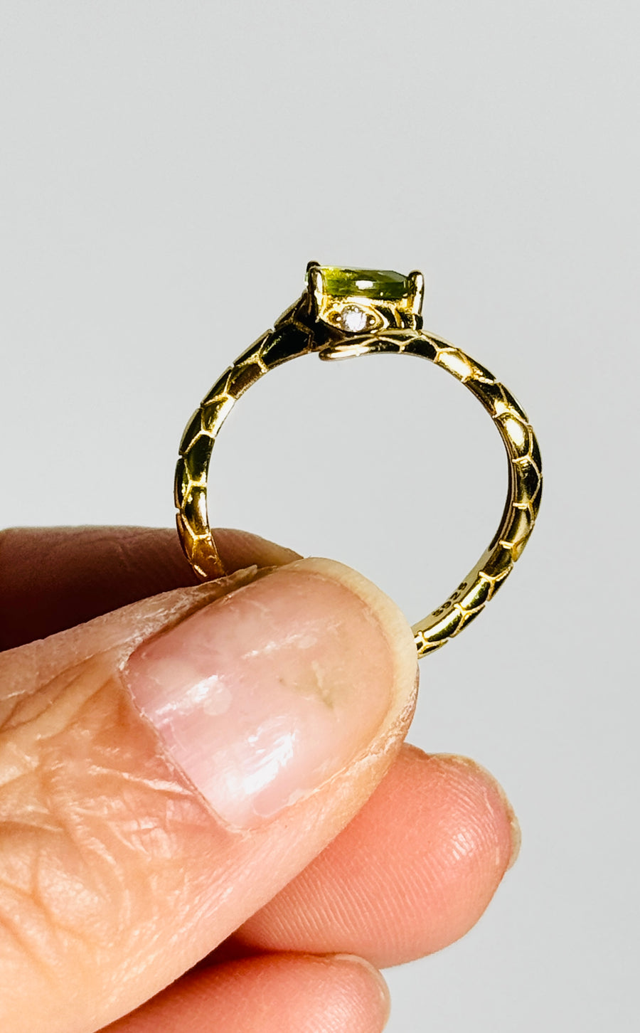 Peridot Gold Plated 925 Sterling Silver Snake Ring