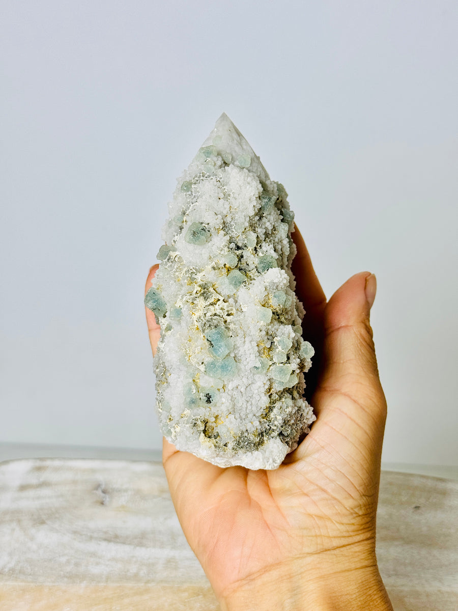 Candle Quartz with Green Fluorite from Inner Mongolia