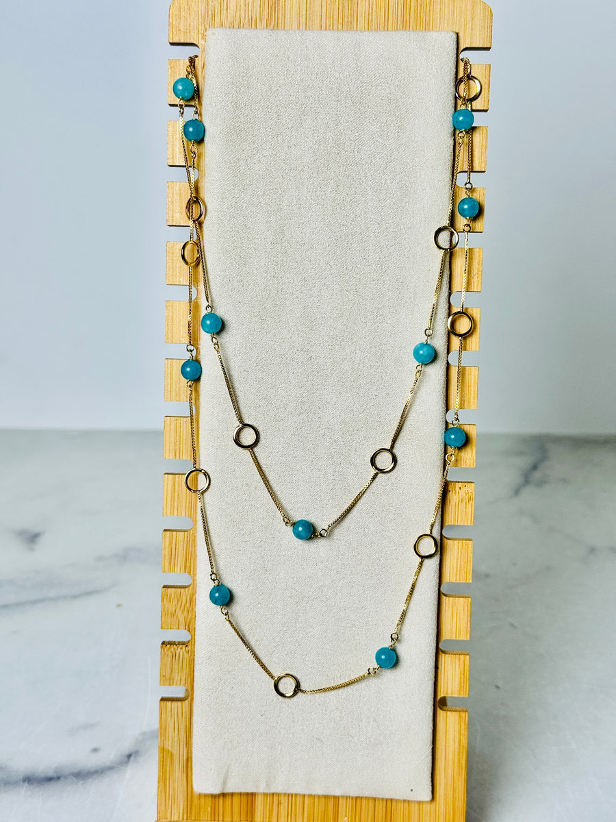 SaiBrazil Amazonite & Gold Circle Link Layering Necklace