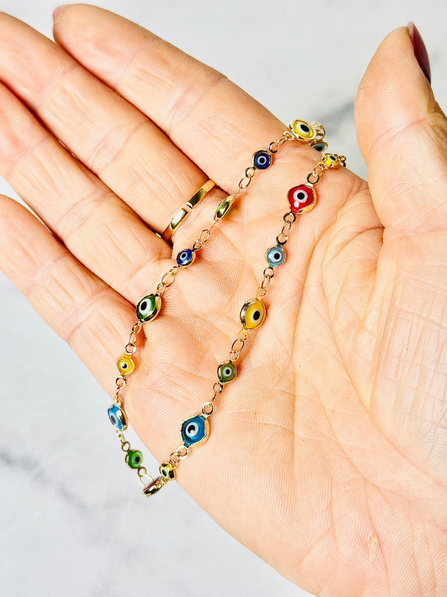 18K Gold or Silver Plated Palladium Multi-Color Evil Eye Anklet