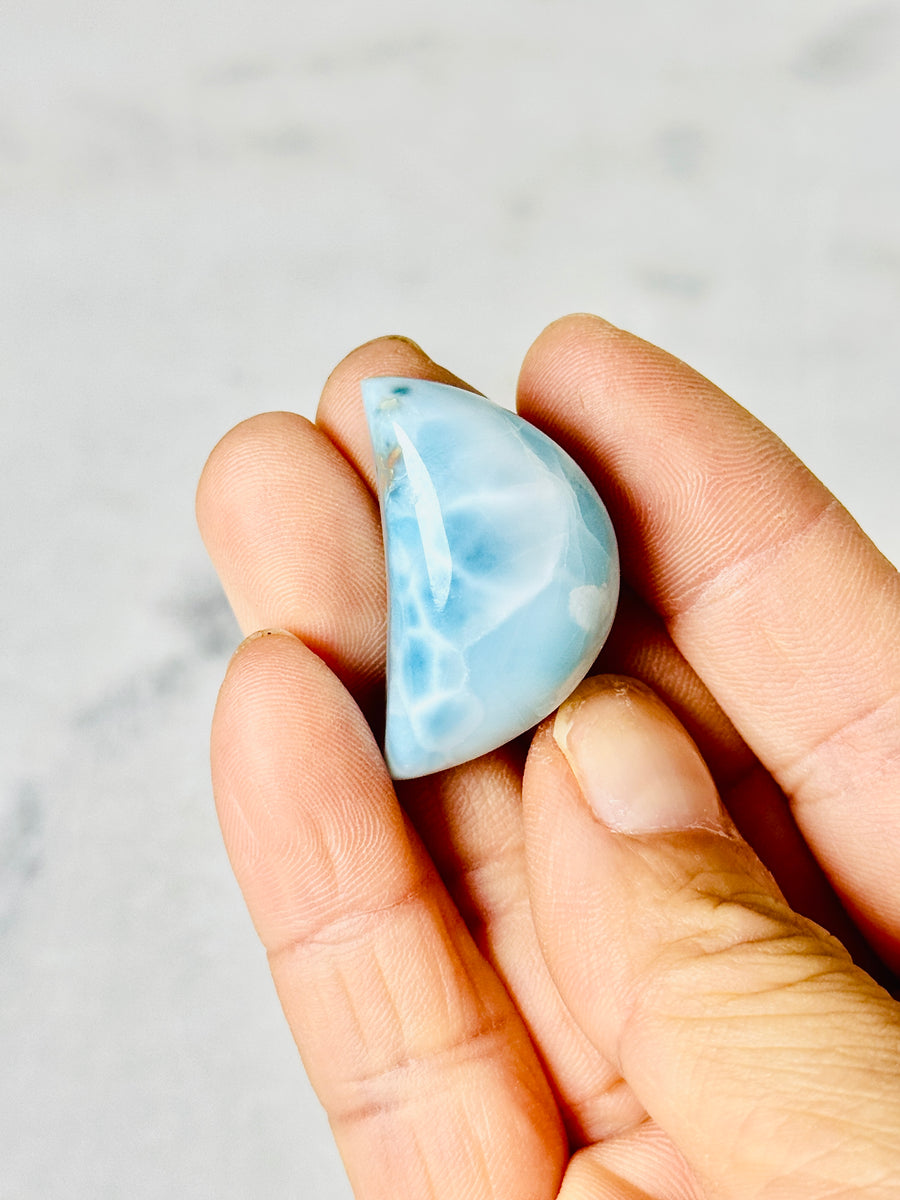 Larimar Moon & Heart Carving