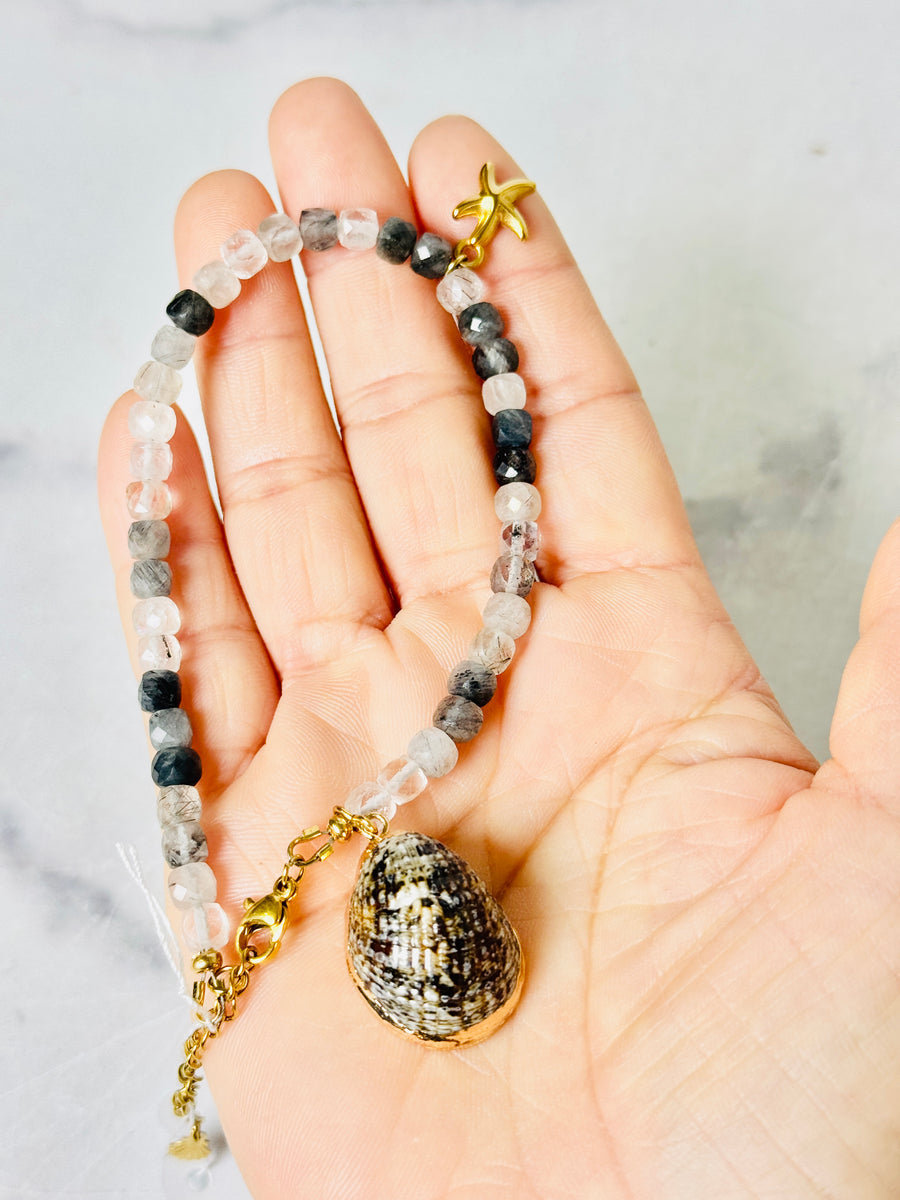 Tourmalinated Quartz “Sea Stone Guardian” Bracelet or Anklet for Protection & Balance