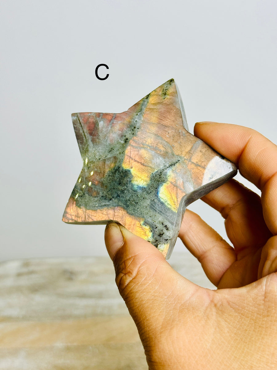 Sunset Labradorite Star Carving on Stand