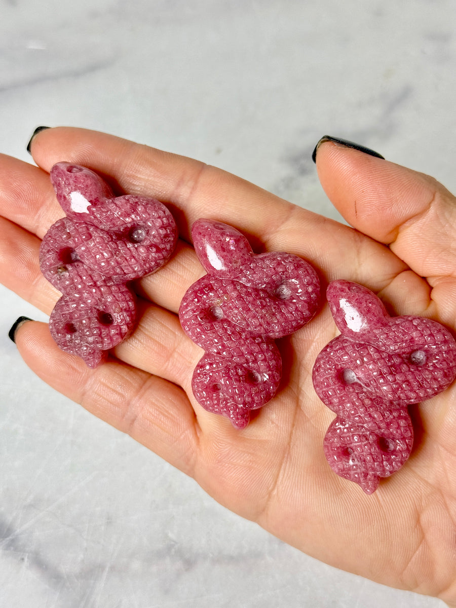 Rhodonite Snake Carving