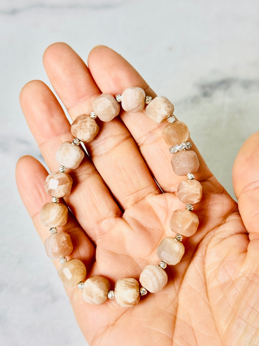 Peach Moonstone Cube Bracelet