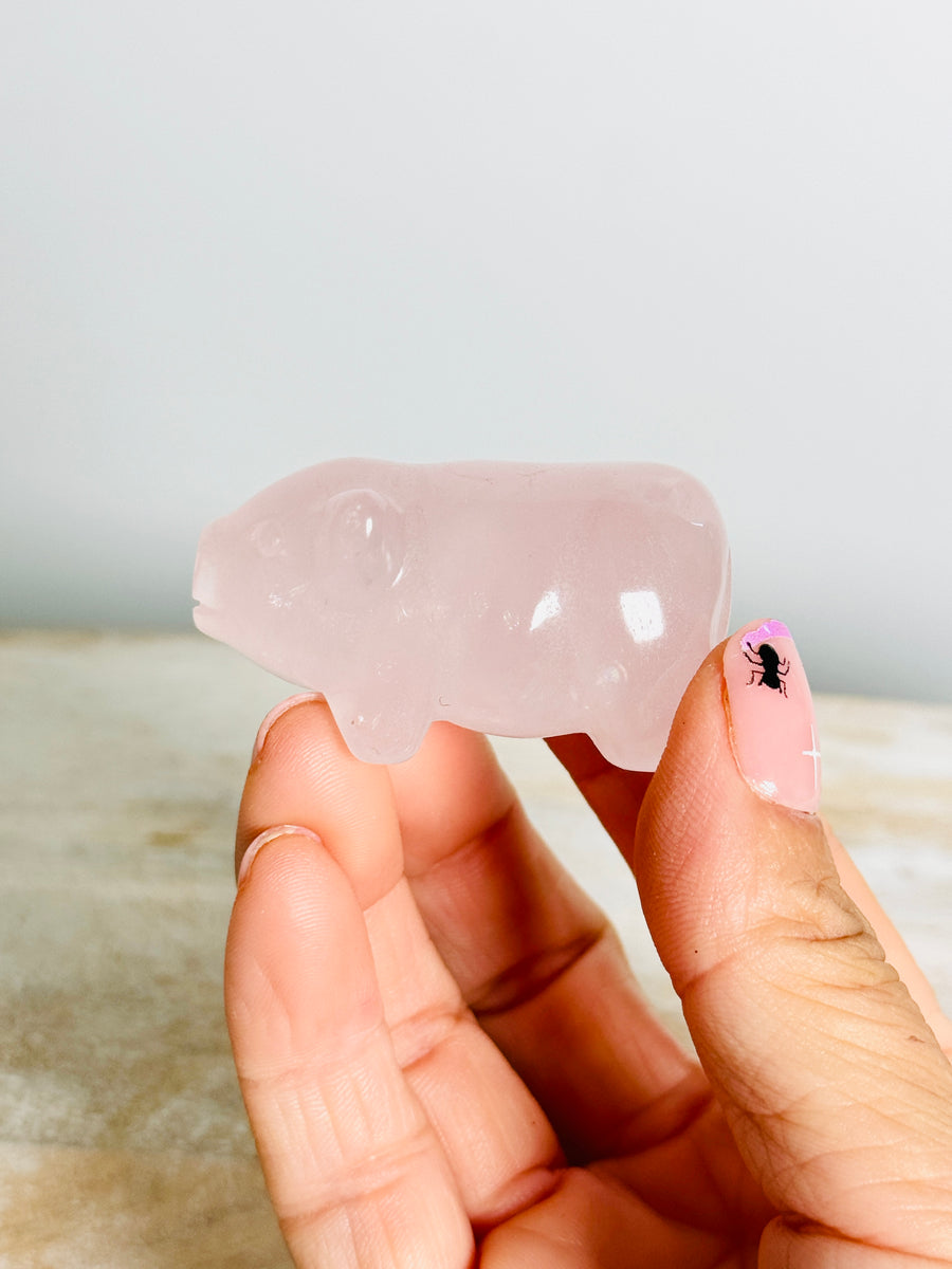 Rose Quartz Pig Carving