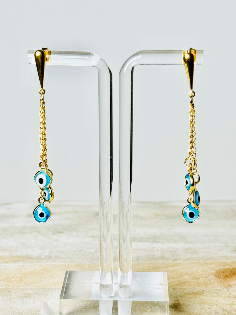18k Gold Plated Palladium Light Blue Evil Eye Chandelier Earrings