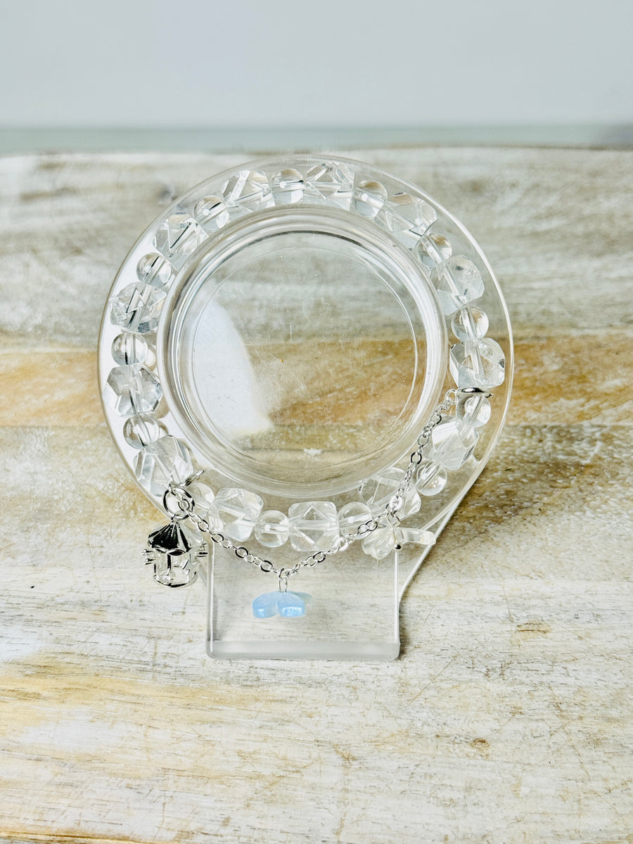 Clear Quartz Bracelet with Merry-Go-Round and Butterfly Charms