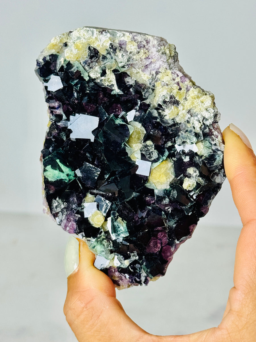 Yindu Fluorite with Yellow Apatite from Yindu Mine, Inner Mongolia