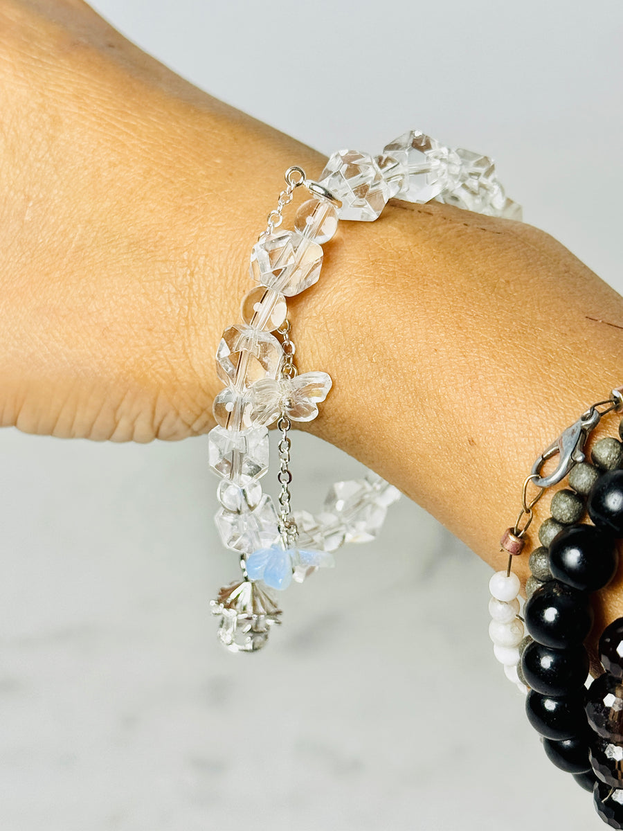 Clear Quartz Bracelet with Merry-Go-Round and Butterfly Charms