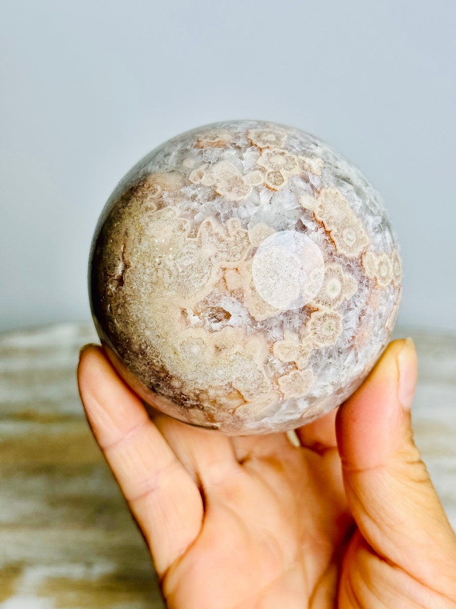 Prasiolite (Green Amethyst) with Flower Agate Sphere