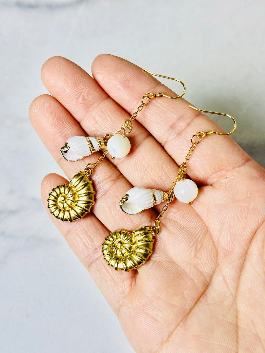 “Spirals of Sea” Shell Charm Earrings