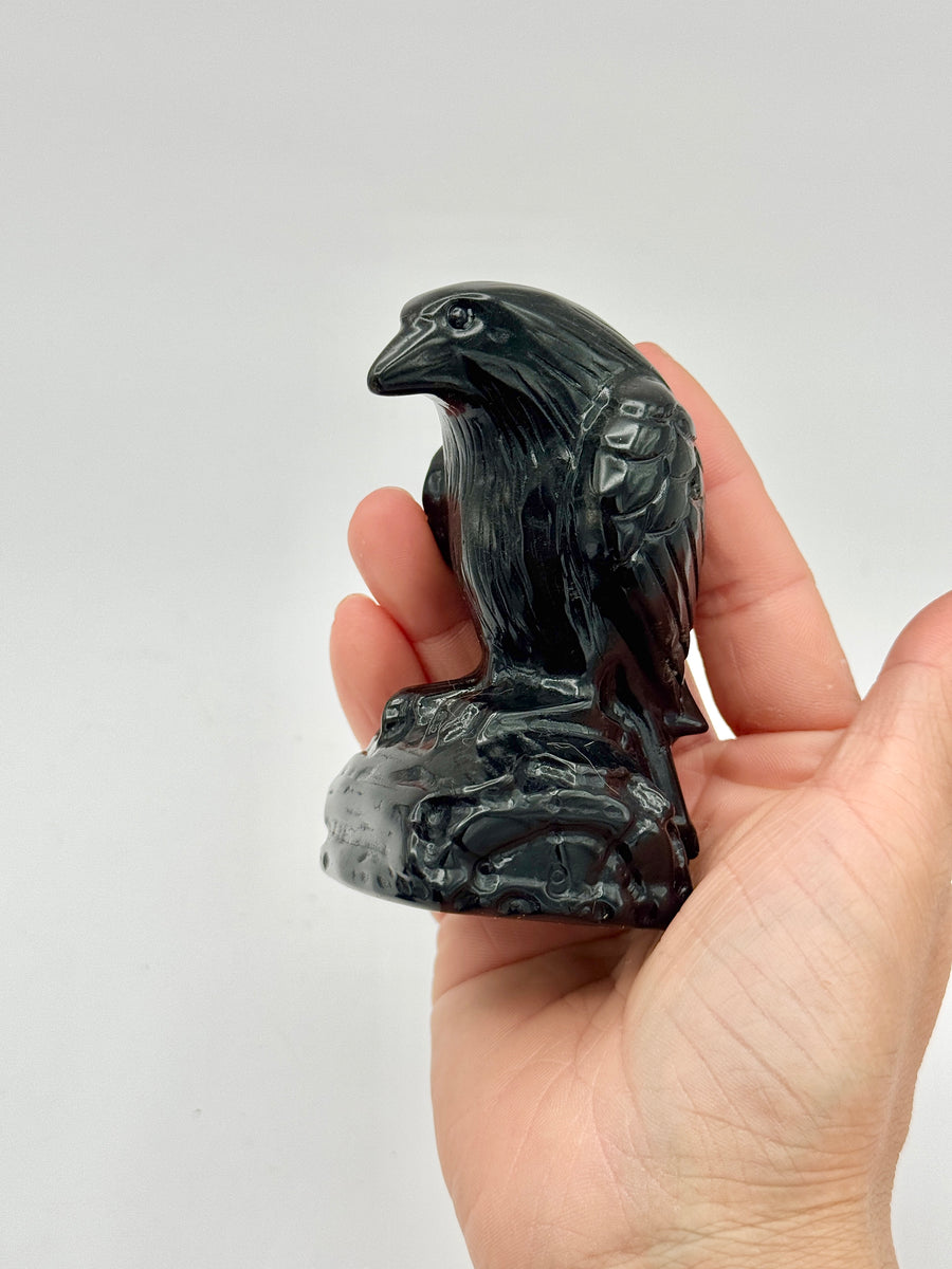 Black Obsidian Crow Carving