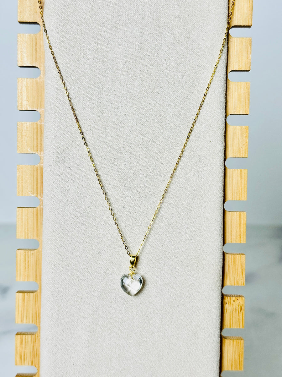 Gold-Plated S925 Clear Quartz Faceted Heart Necklace