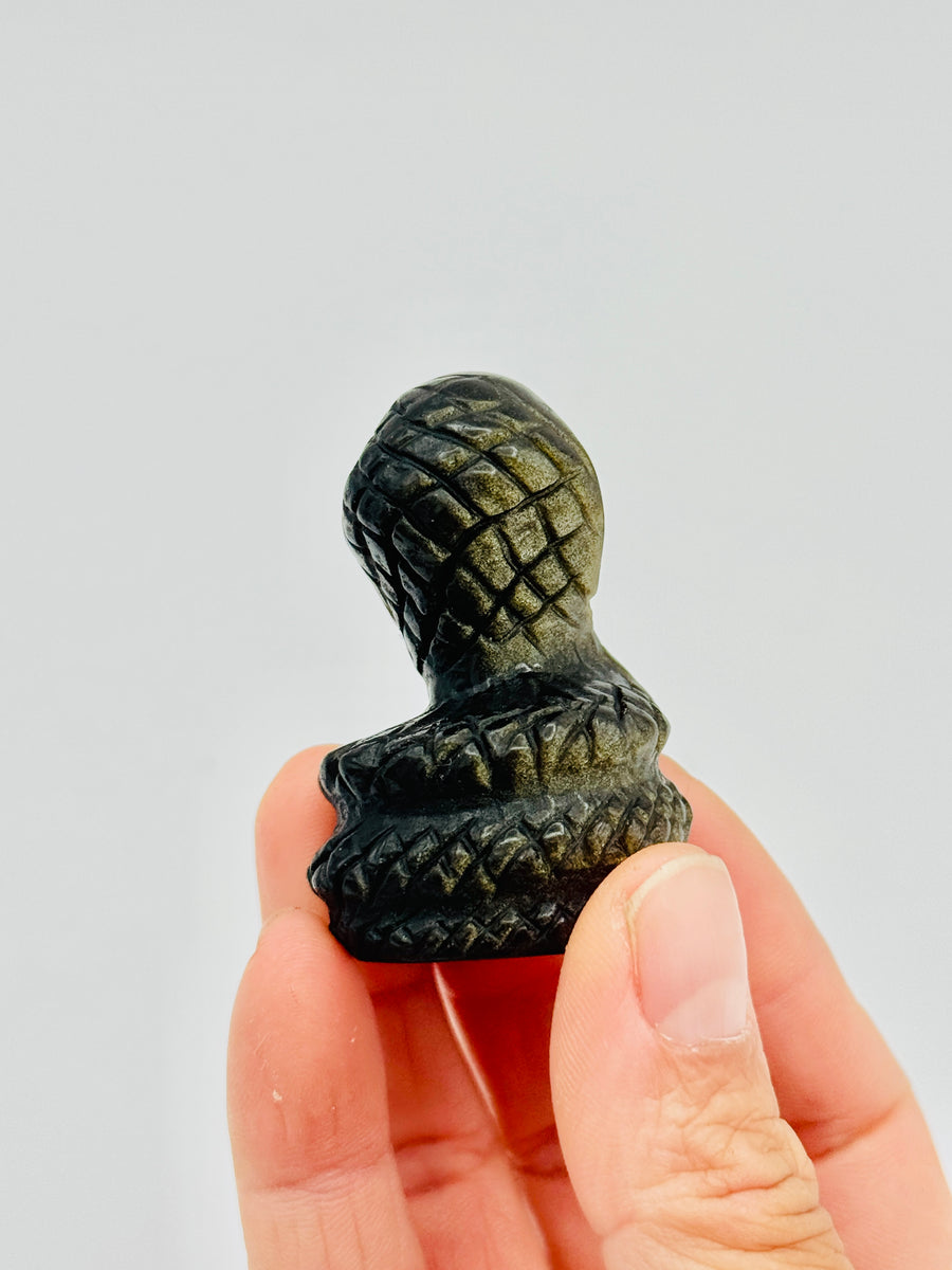 Gold Obsidian Snake Carving