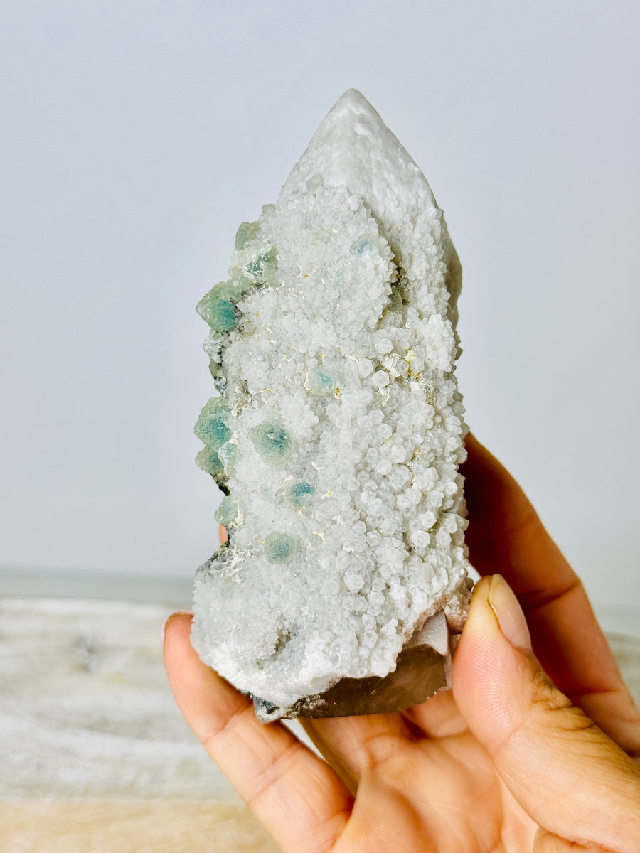 Candle Quartz with Green Fluorite from Inner Mongolia