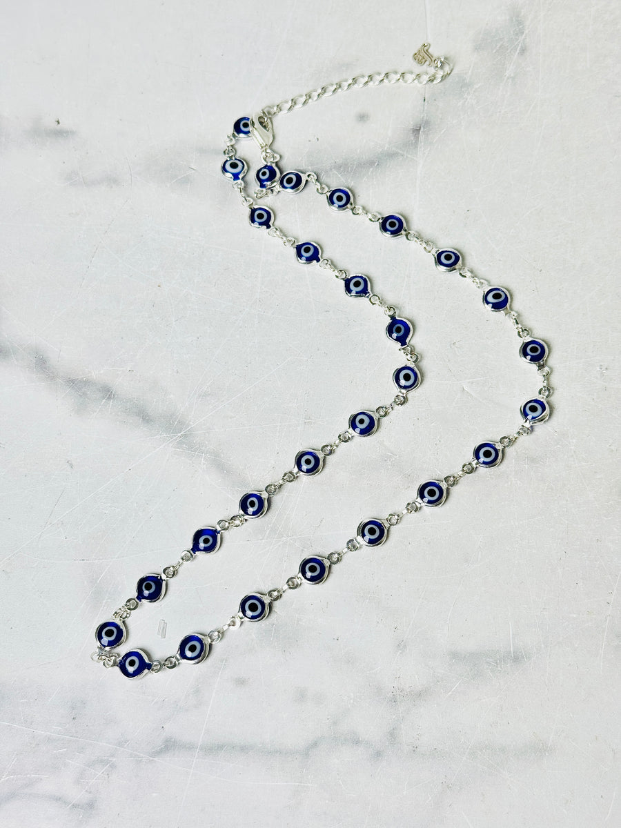 Silver Plated Palladium Navy Blue Evil Eye Necklace