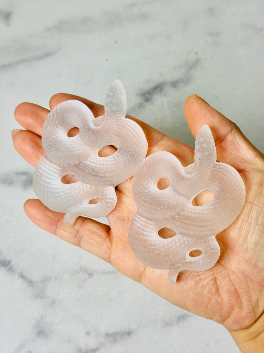 Satin Spar Snake Carving