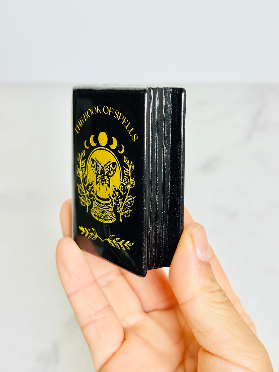 Black Obsidian Spell Book Carving