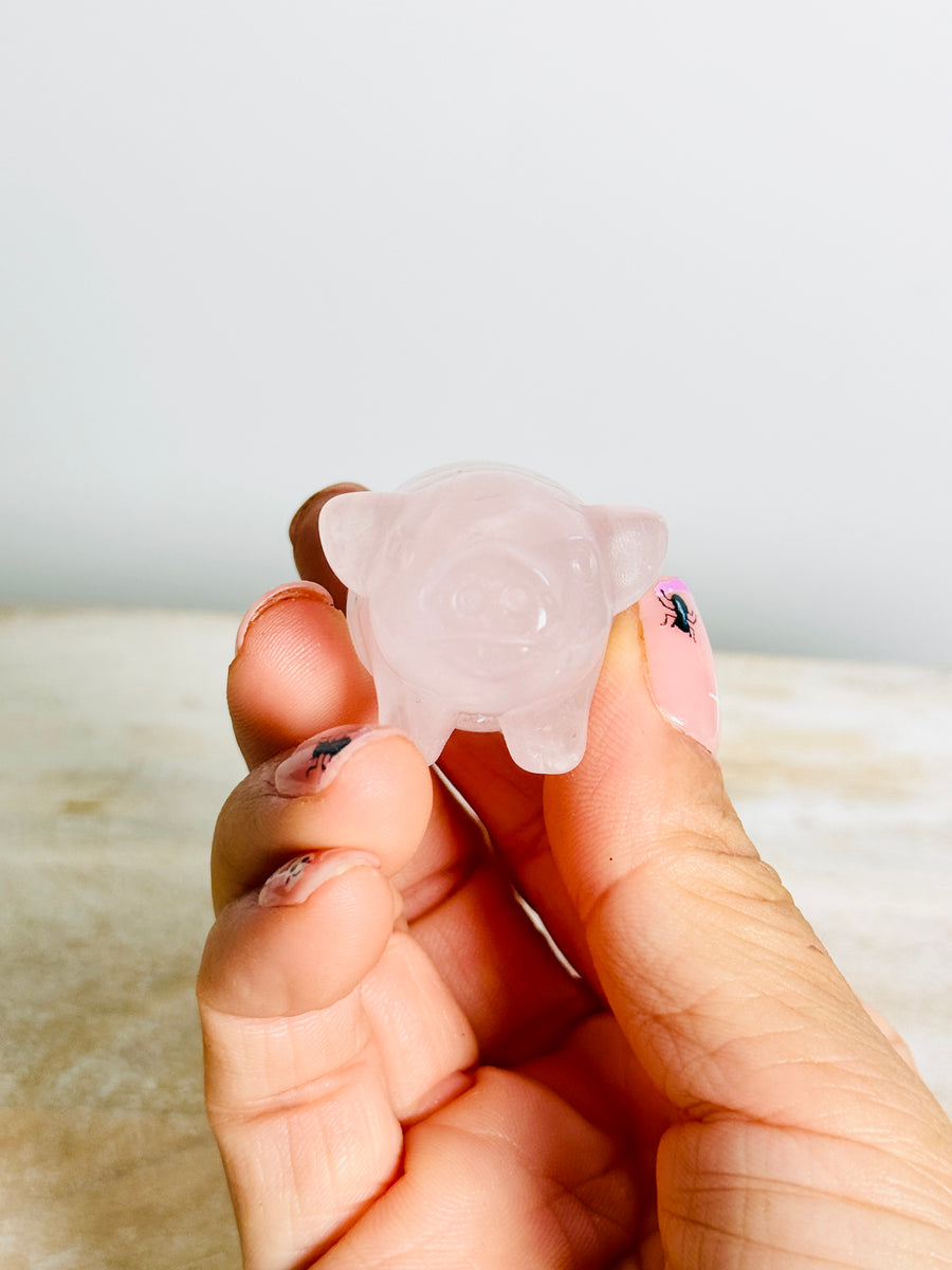 Rose Quartz Pig Carving