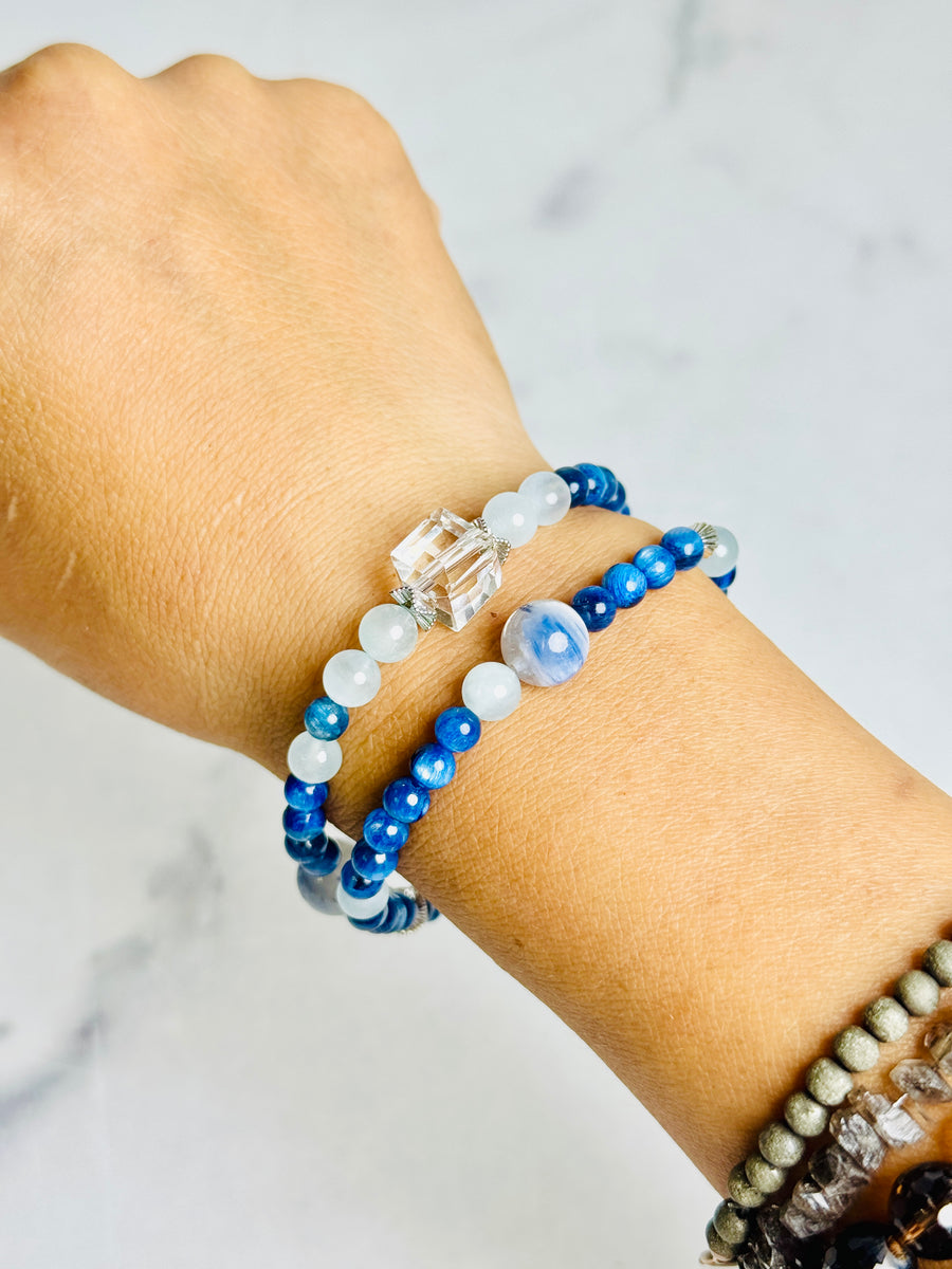 Blue Kyanite with Aquamarine Double Wrap Bracelet