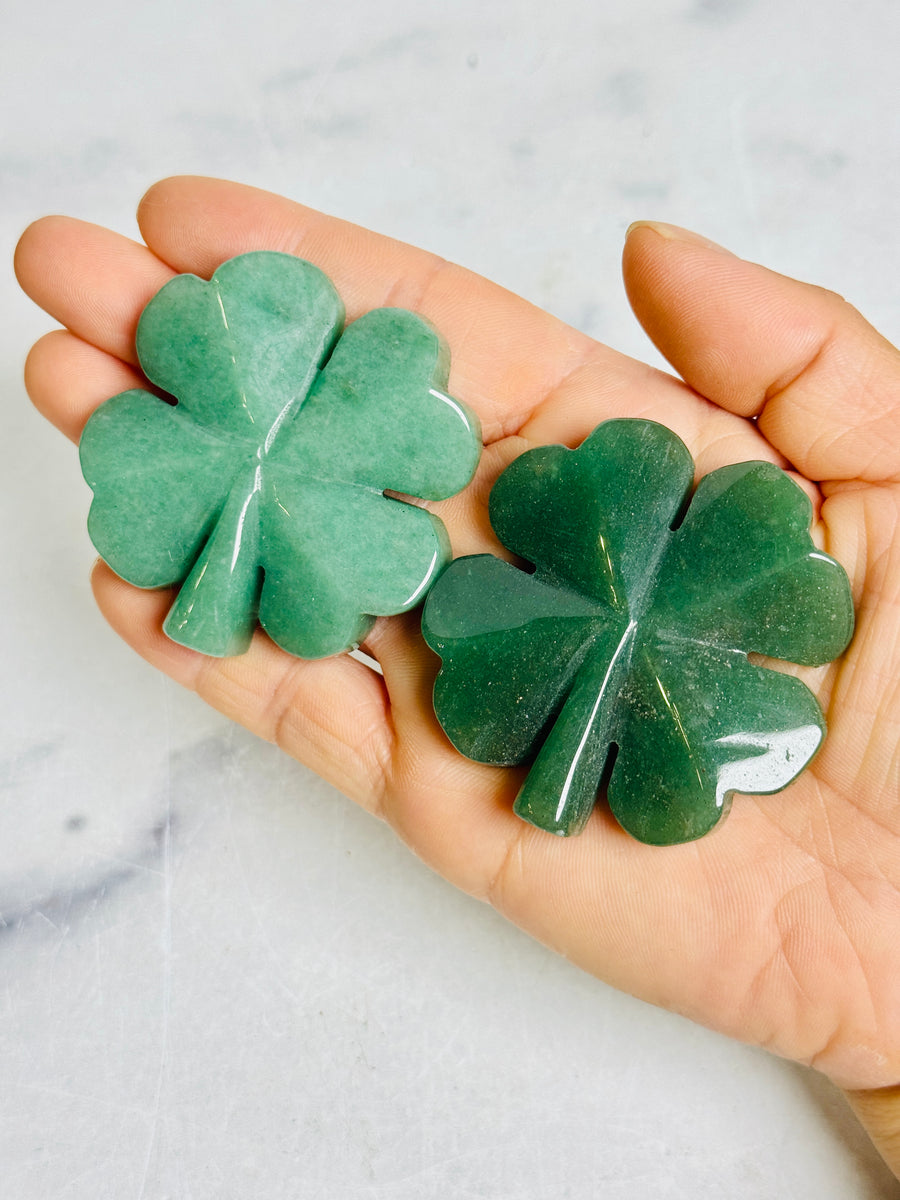 Lucky Green Aventurine Four Leaf Clover Carving