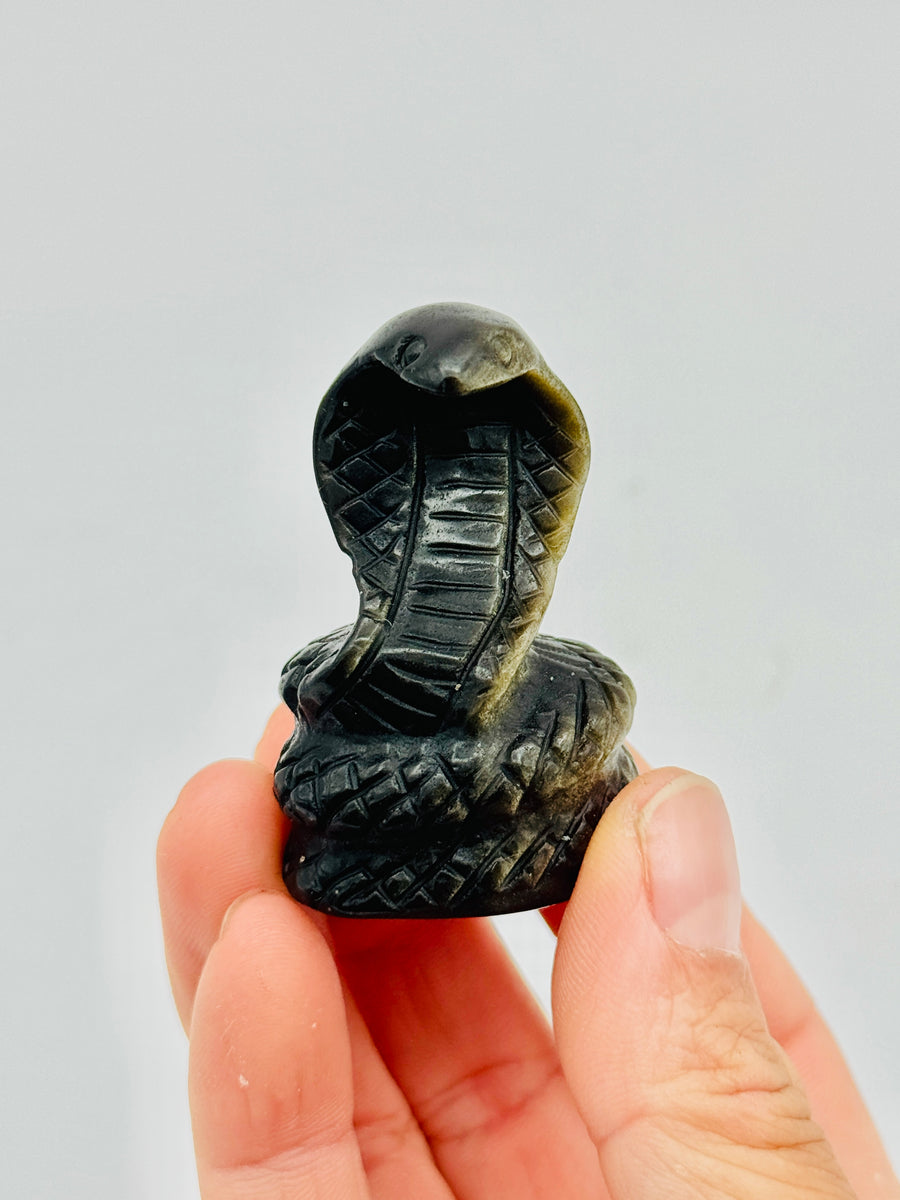 Gold Obsidian Snake Carving