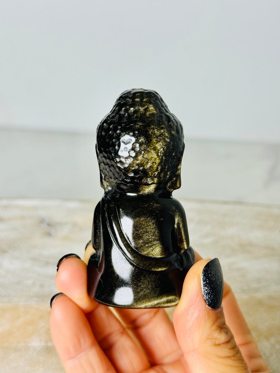 Gold Obsidian Buddha Carving