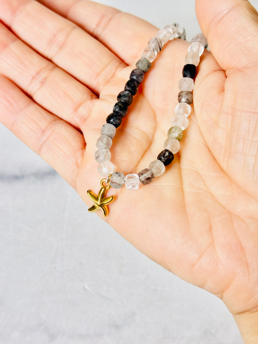 Tourmalinated Quartz “Sea Stone Guardian” Bracelet or Anklet for Protection & Balance