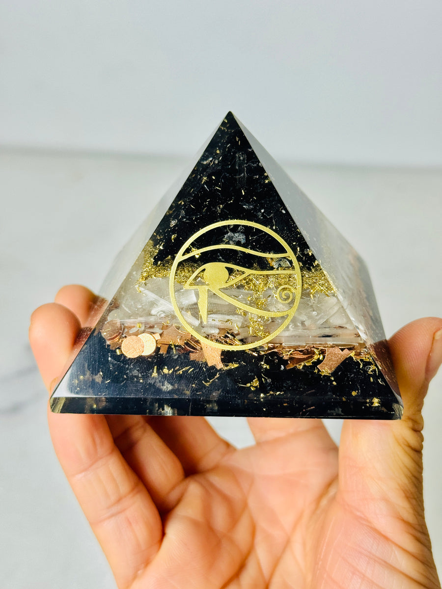Black Tourmaline, Selenite, Copper & Gold Orgonite