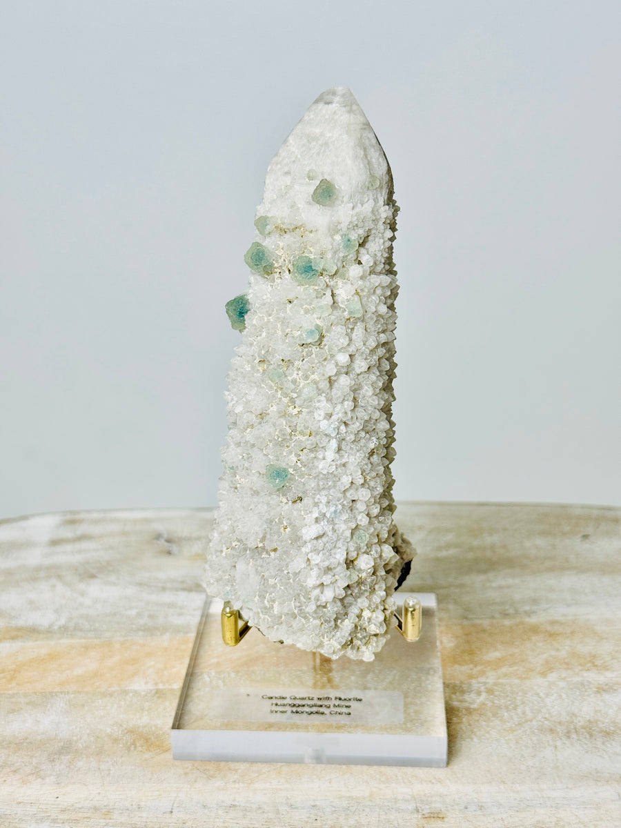 Candle Quartz with Green Fluorite from Inner Mongolia