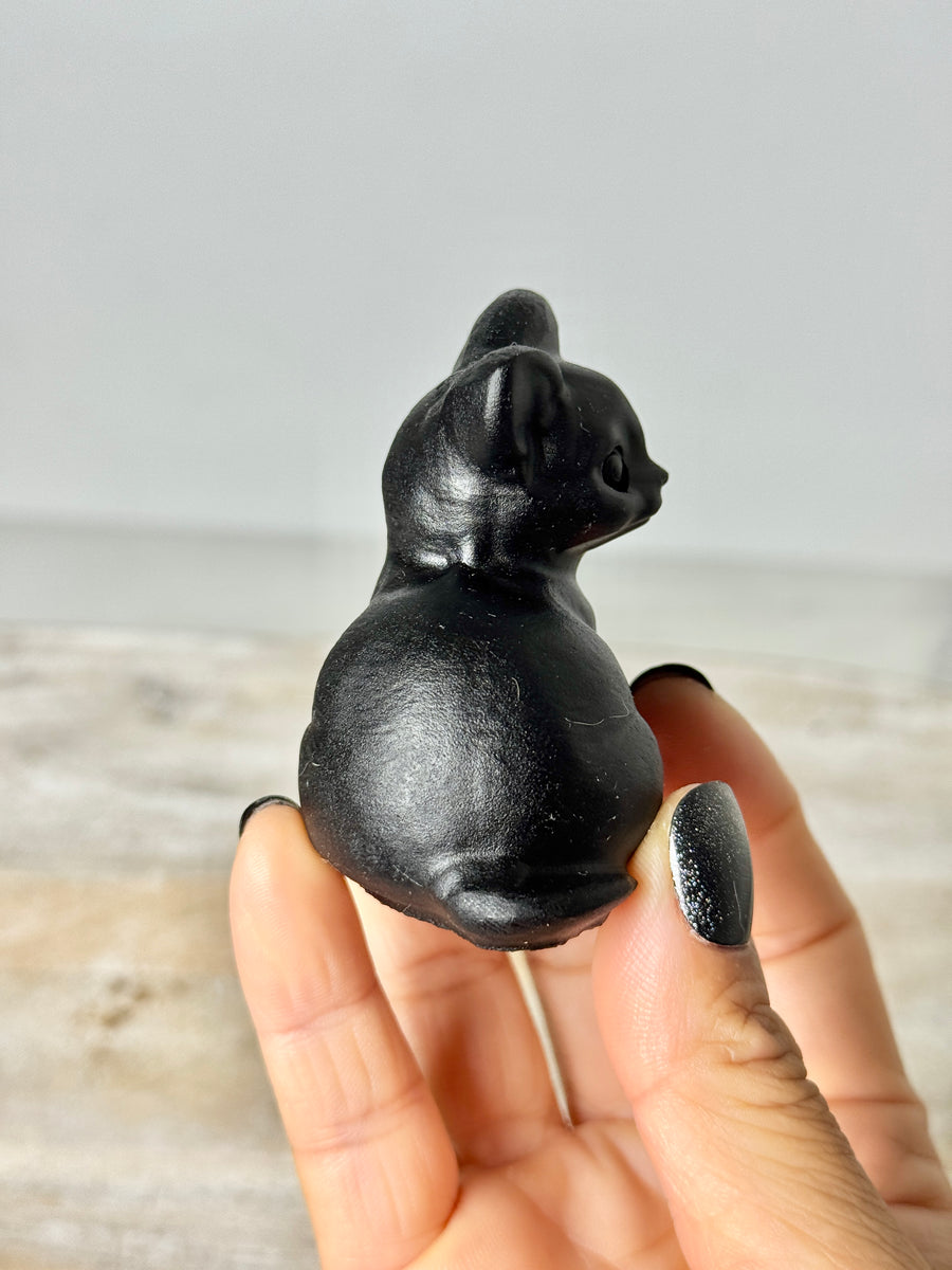 Black Obsidian Cat Carving