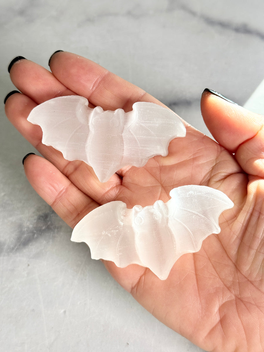 Satin Spar Bat Carving