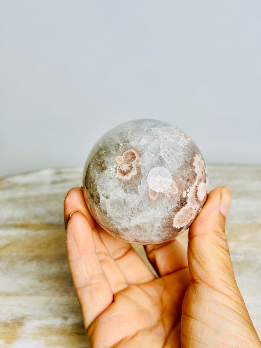Prasiolite (Green Amethyst) with Flower Agate Sphere