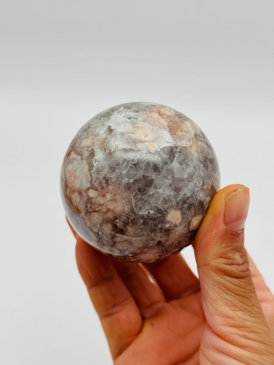 Green Quartz with Flower Agate Sphere