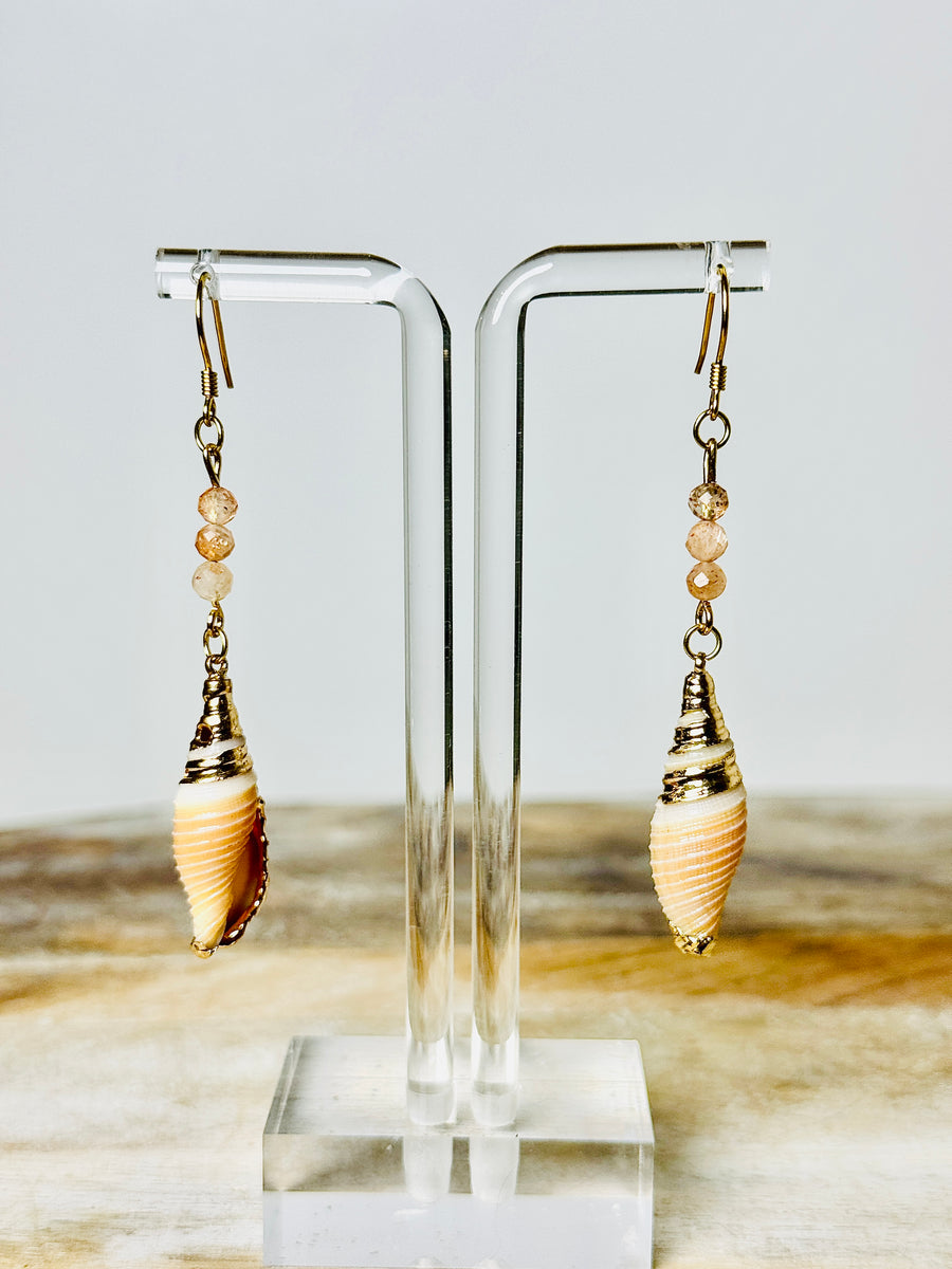 “Peach Sunset” Sunstone & Shell Earrings