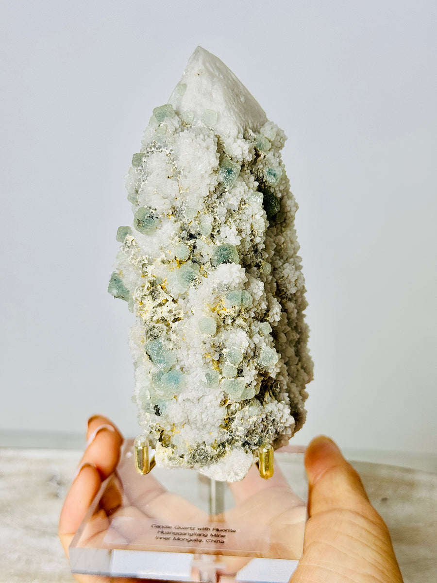 Candle Quartz with Green Fluorite from Inner Mongolia