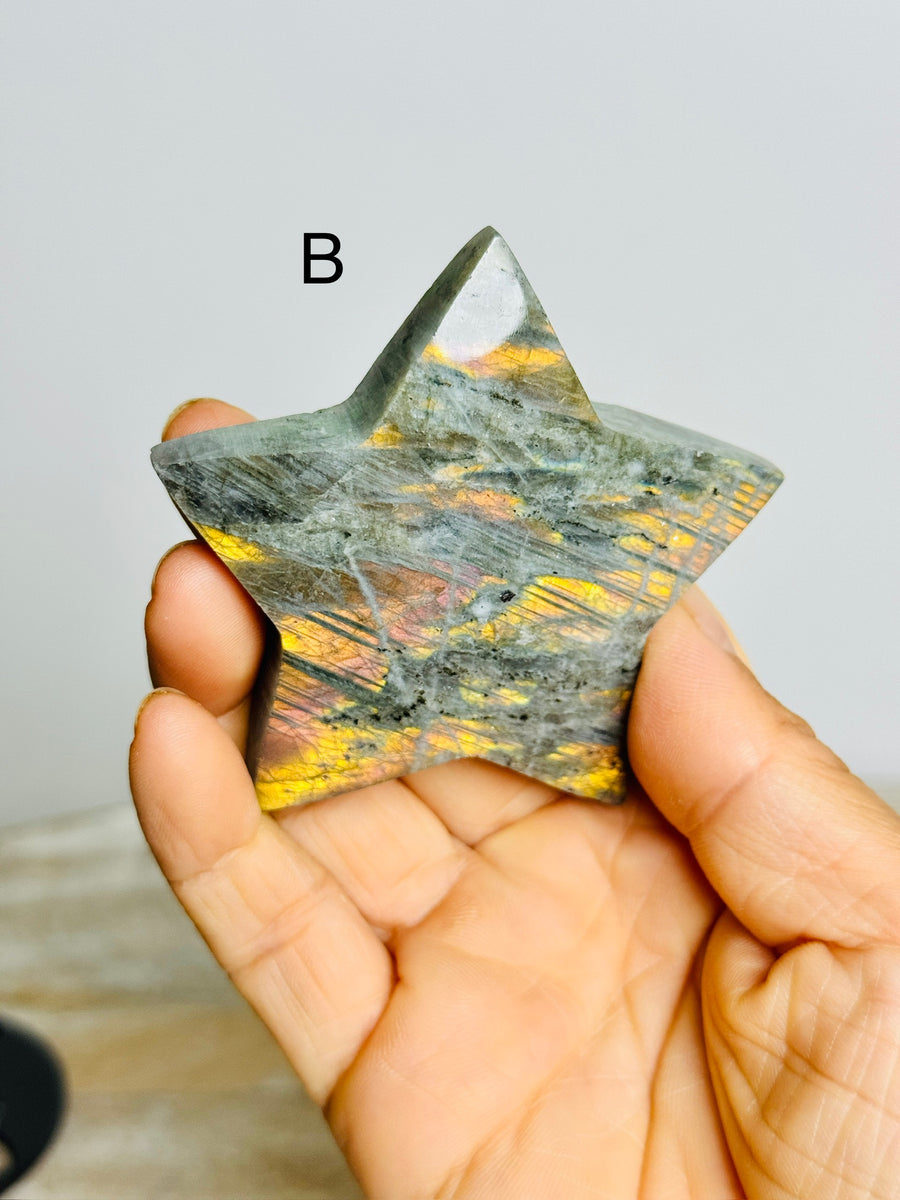 Sunset Labradorite Star Carving on Stand