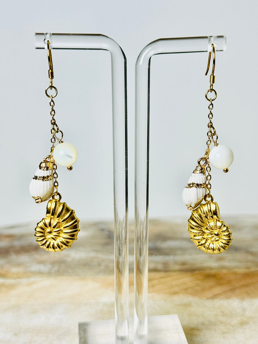 “Spirals of Sea” Shell Charm Earrings