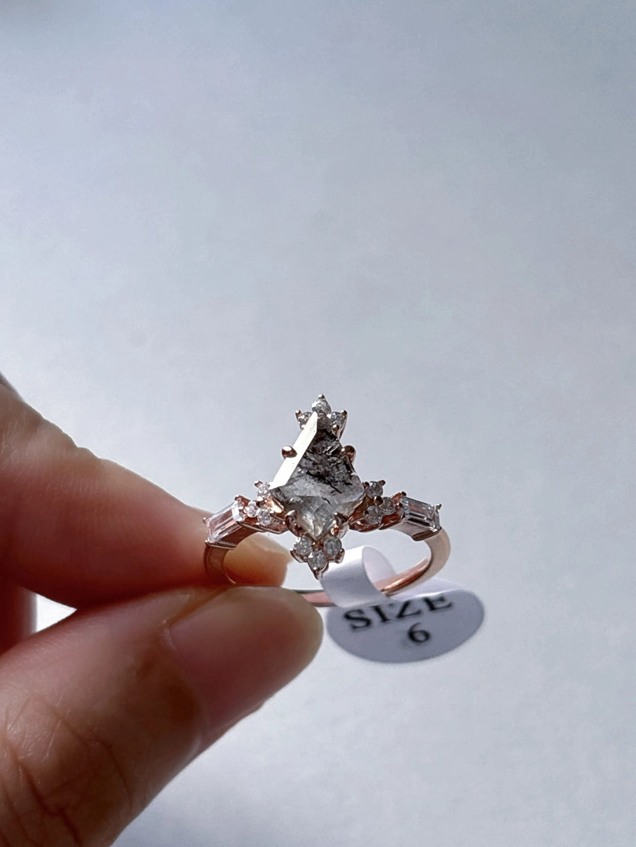 Rose Gold Plated 925 Sterling Silver Salt & Pepper Diamond Kite Ring