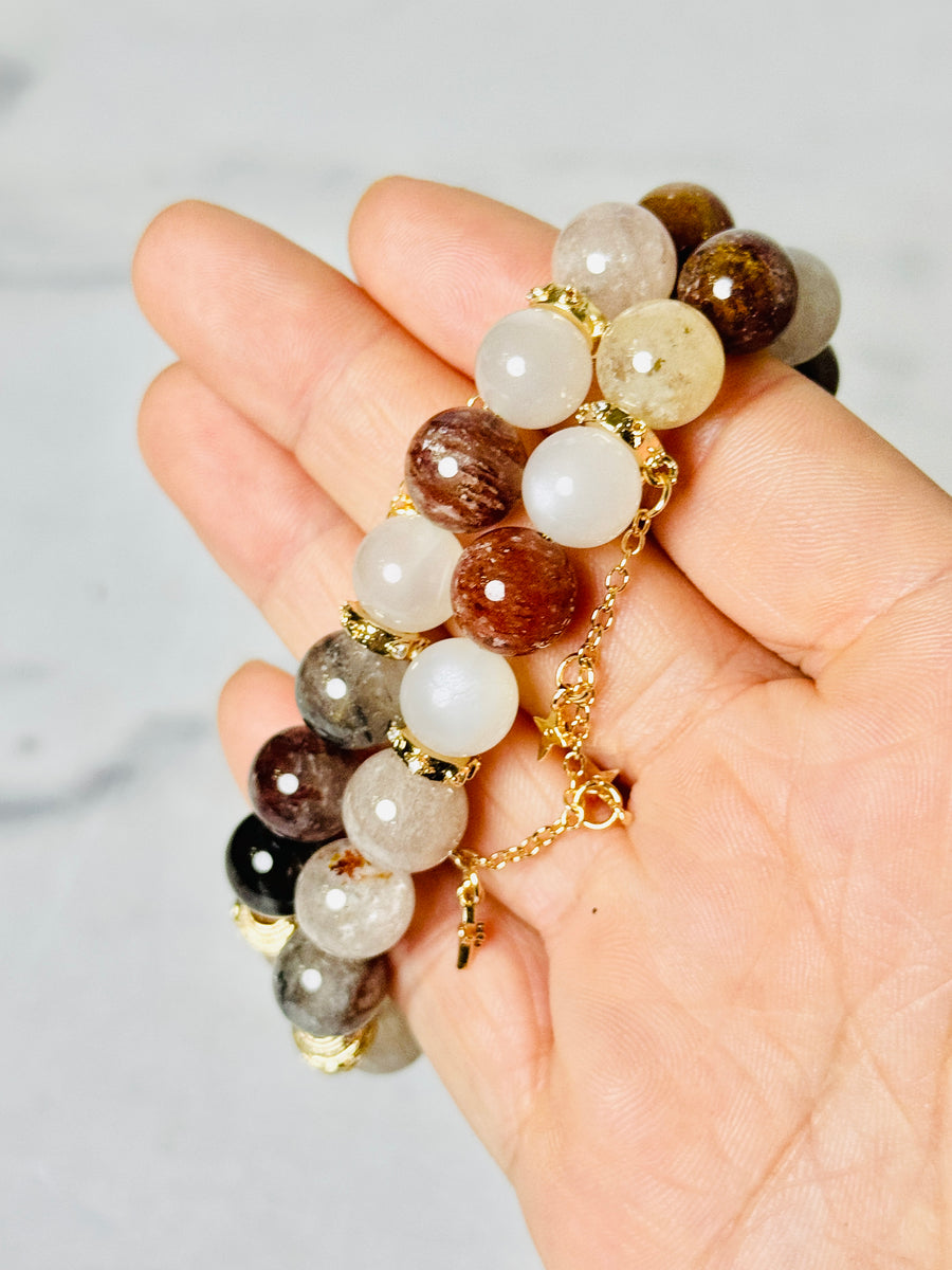 Garden Quartz with Moonstone with Star Charms Bracelet